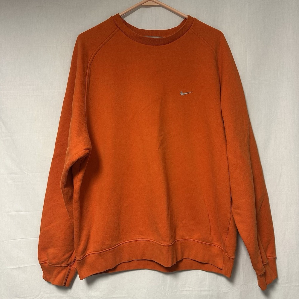 VTG Nike Men's Size Large Orange Pullover Crew Neck Basic Swoosh Boxy Sports